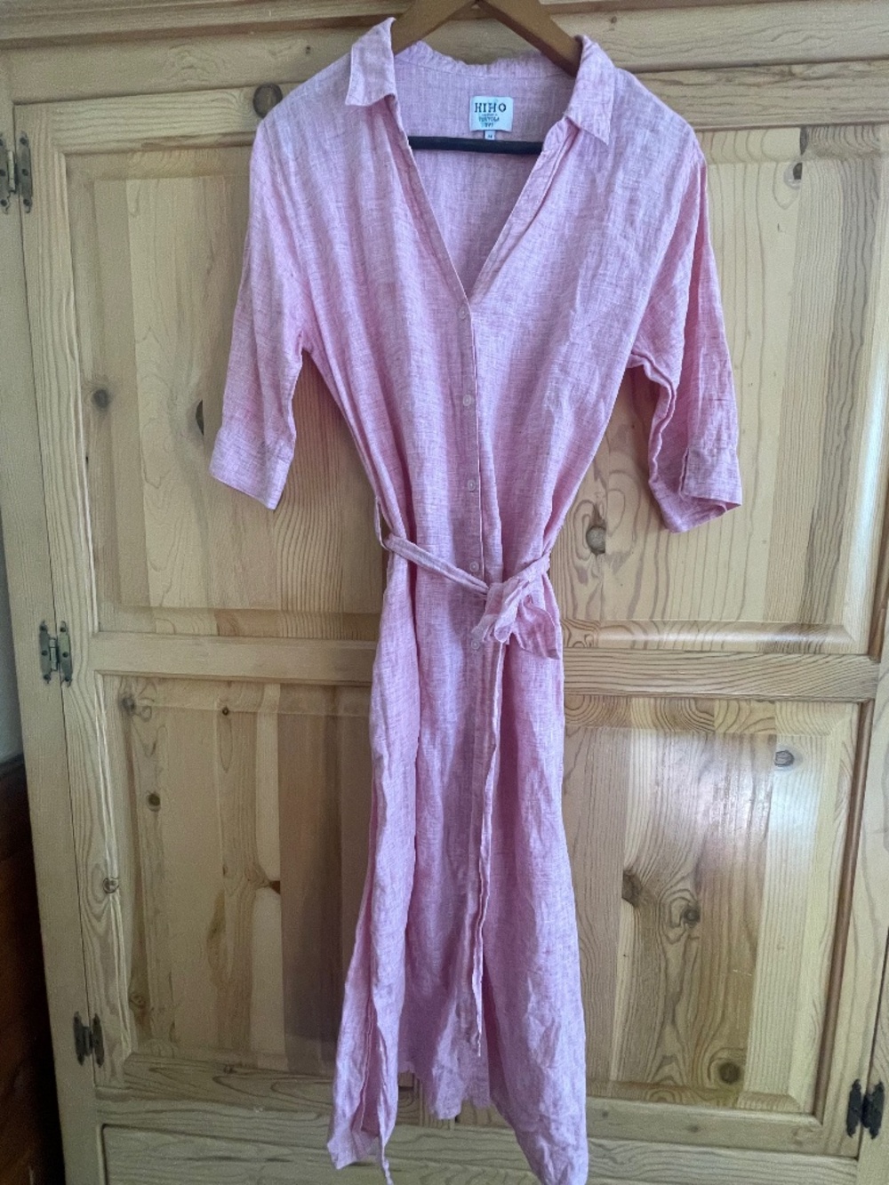HIHO Tortola BVI pink/res Linen Shirt Dress Coverup Sz M Beach Resort Minimalist